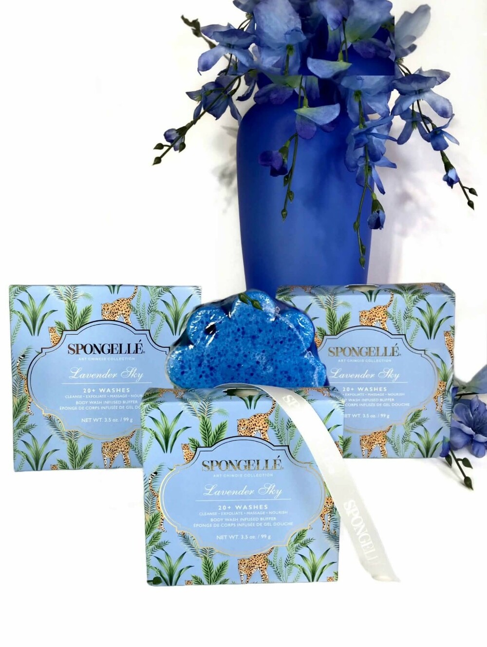 Spongelle Bundle (3) x Lavender Sky Body Wash Infused Buffer Sponges 99g ea BNIB